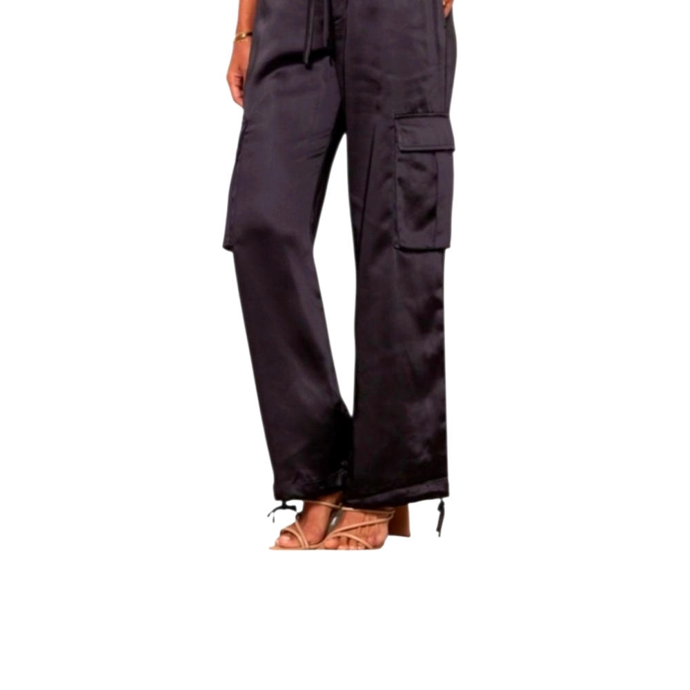 NEW Sanctuary Women's Satin Cargo Pants – Black | Sleek Satin